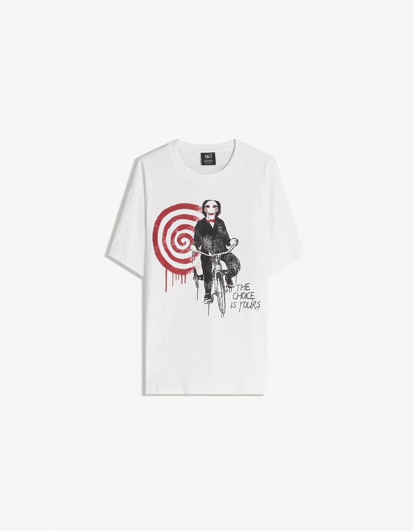 Kortärmad t-shirt med Saw-tryck-Vit