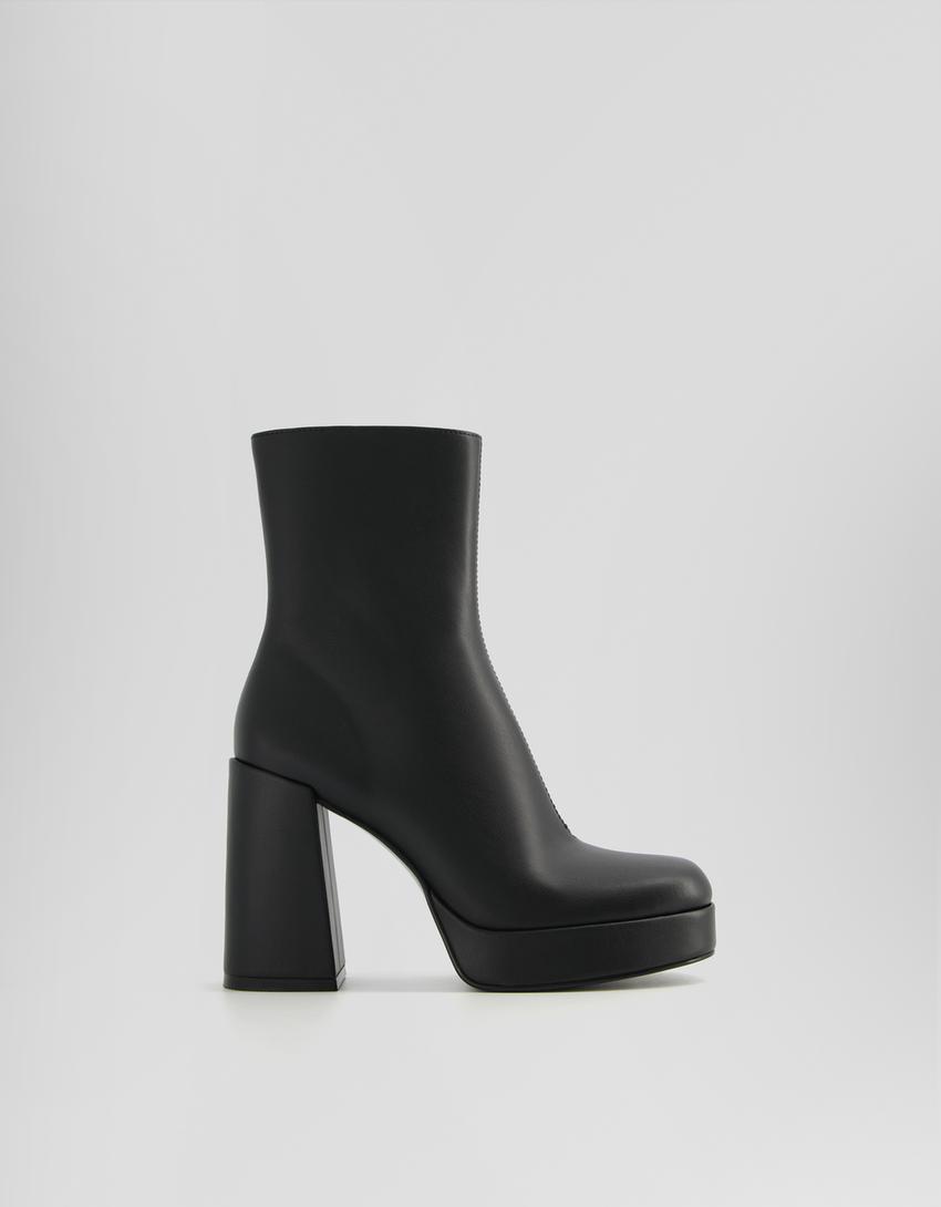 Bottines talon large plateforme-Noir-5