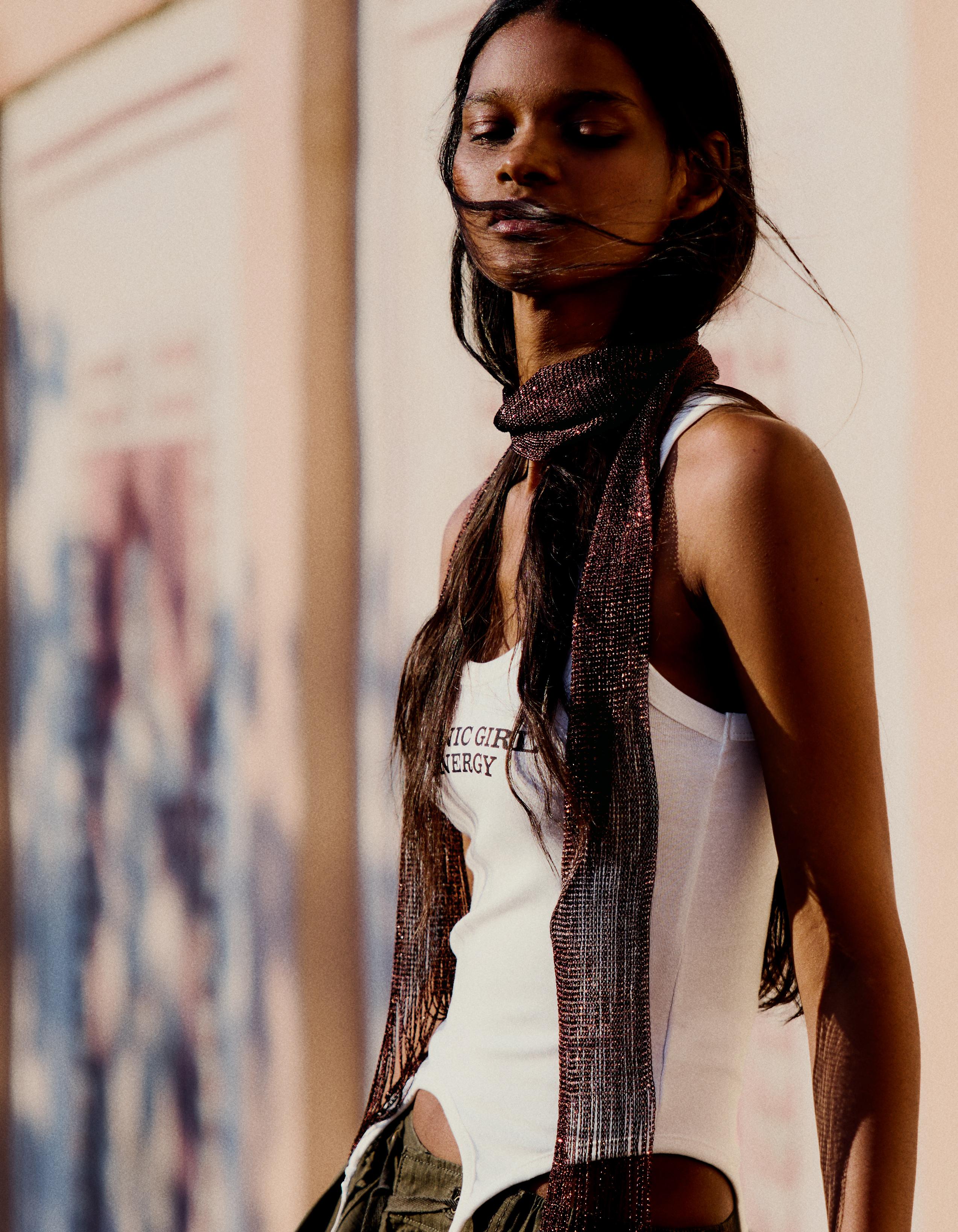 Metallic thread neckerchief — Brown