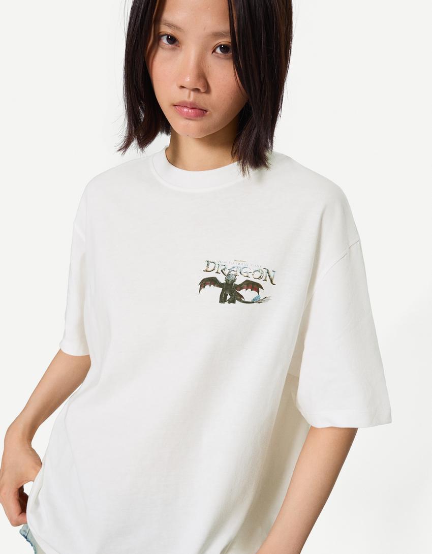 T-shirt Comment entraîner votre dragon manches courtes-Blanc cassé