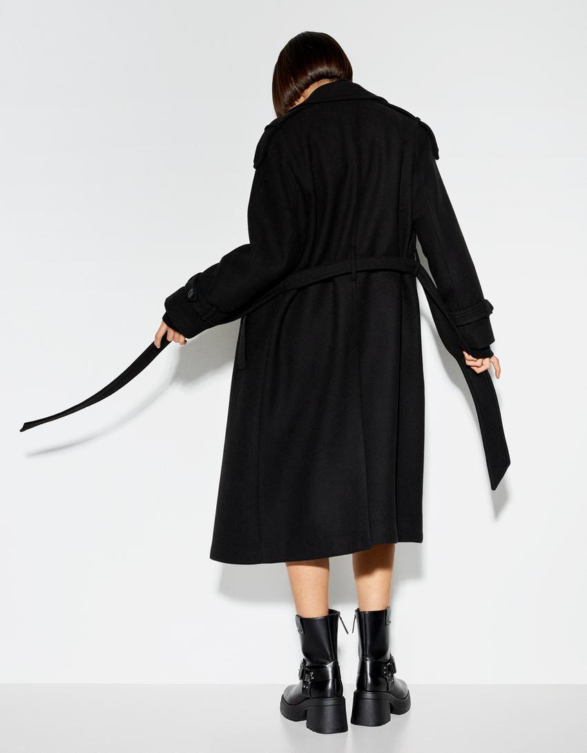 Manteau trench en laine-Noir-3