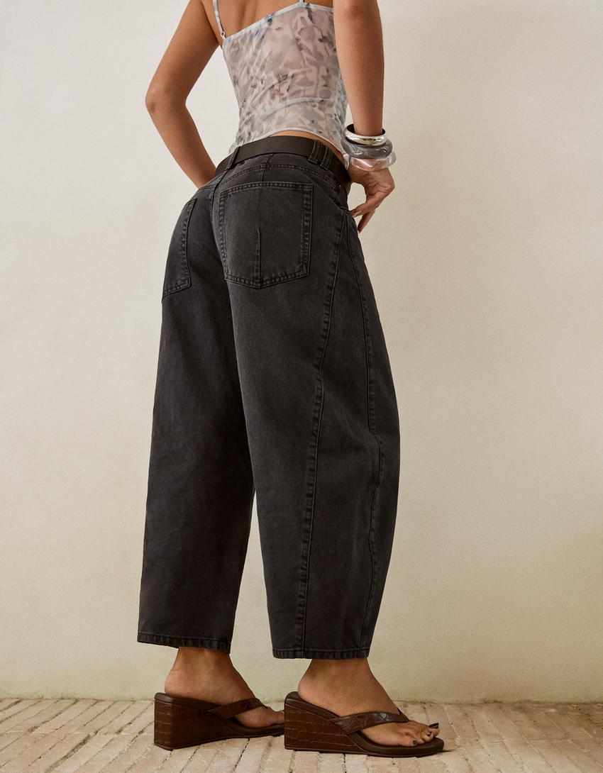 Pantalon barrel fit cropped-Gris-1