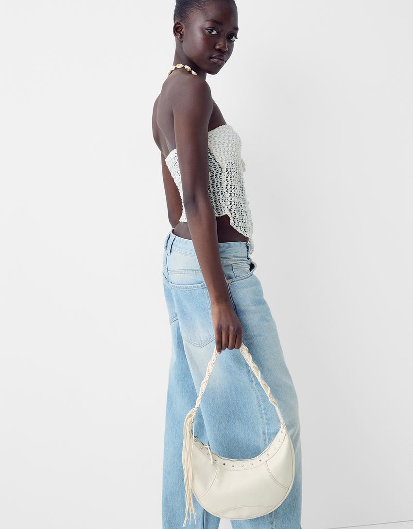 Macramé handle bag-Cream