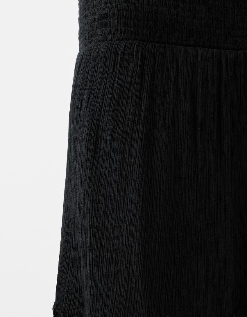 Long crepe skirt-Black-5