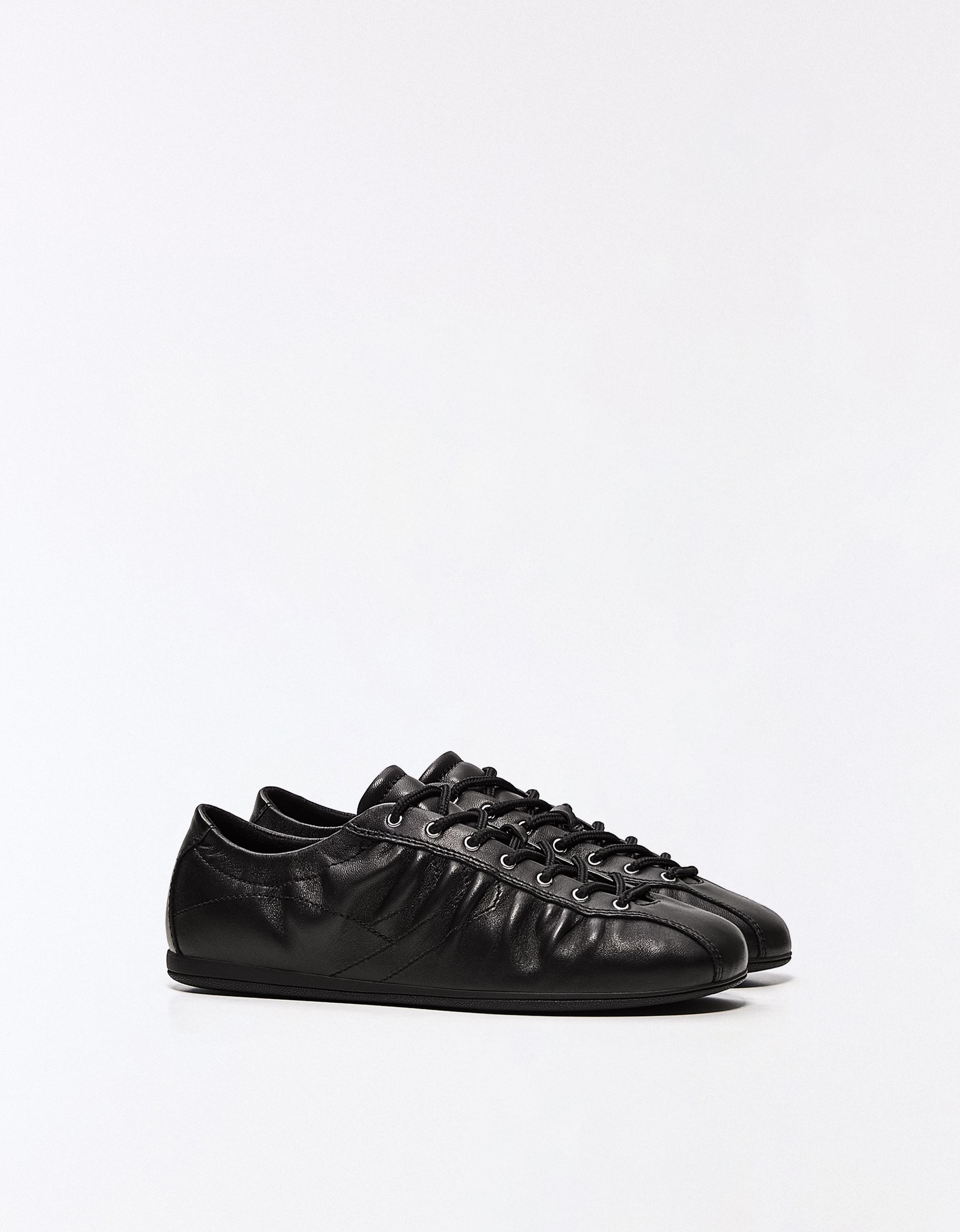 Slim-sole leather trainers — BLACK