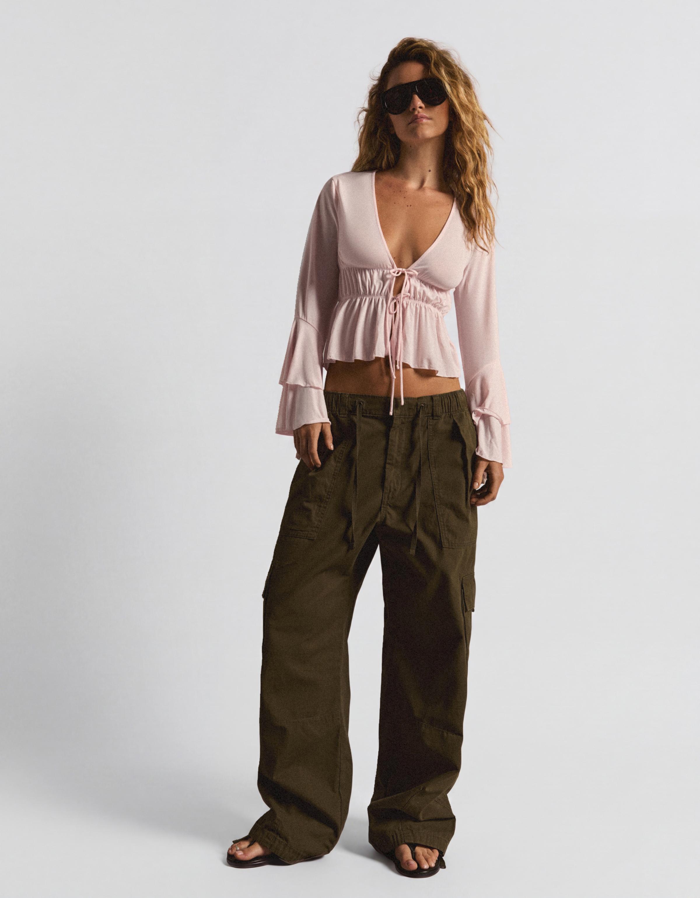 Flowy frilled T-shirt — Pink