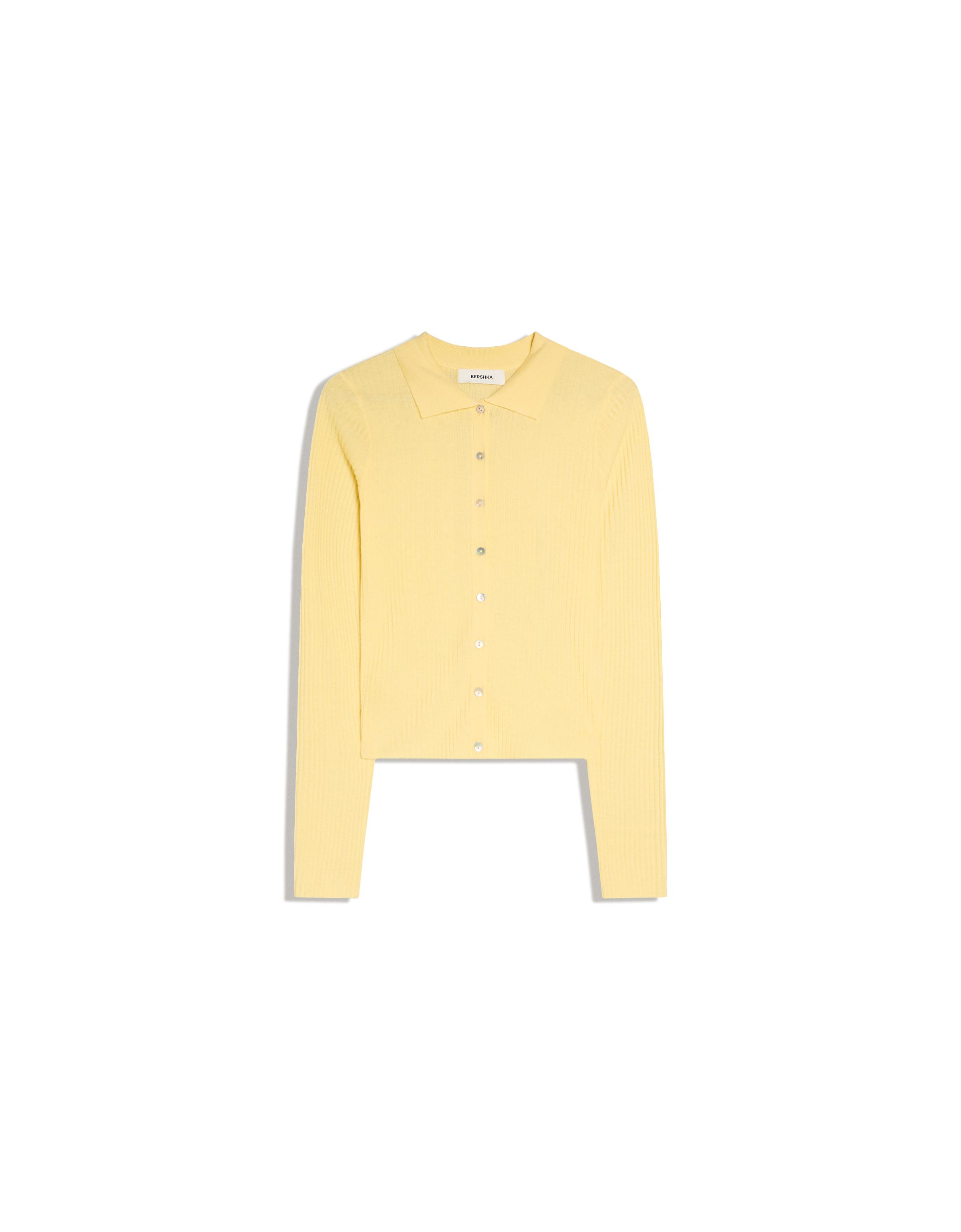 Fine-knit polo collar cardigan