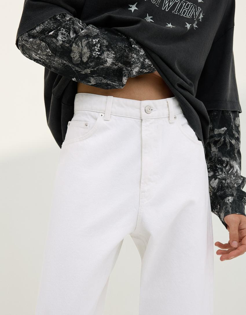 Jeans baggy fit-Bianco