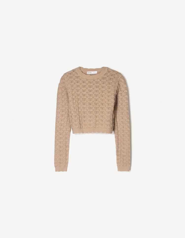 Rustic cropped openwork sweater