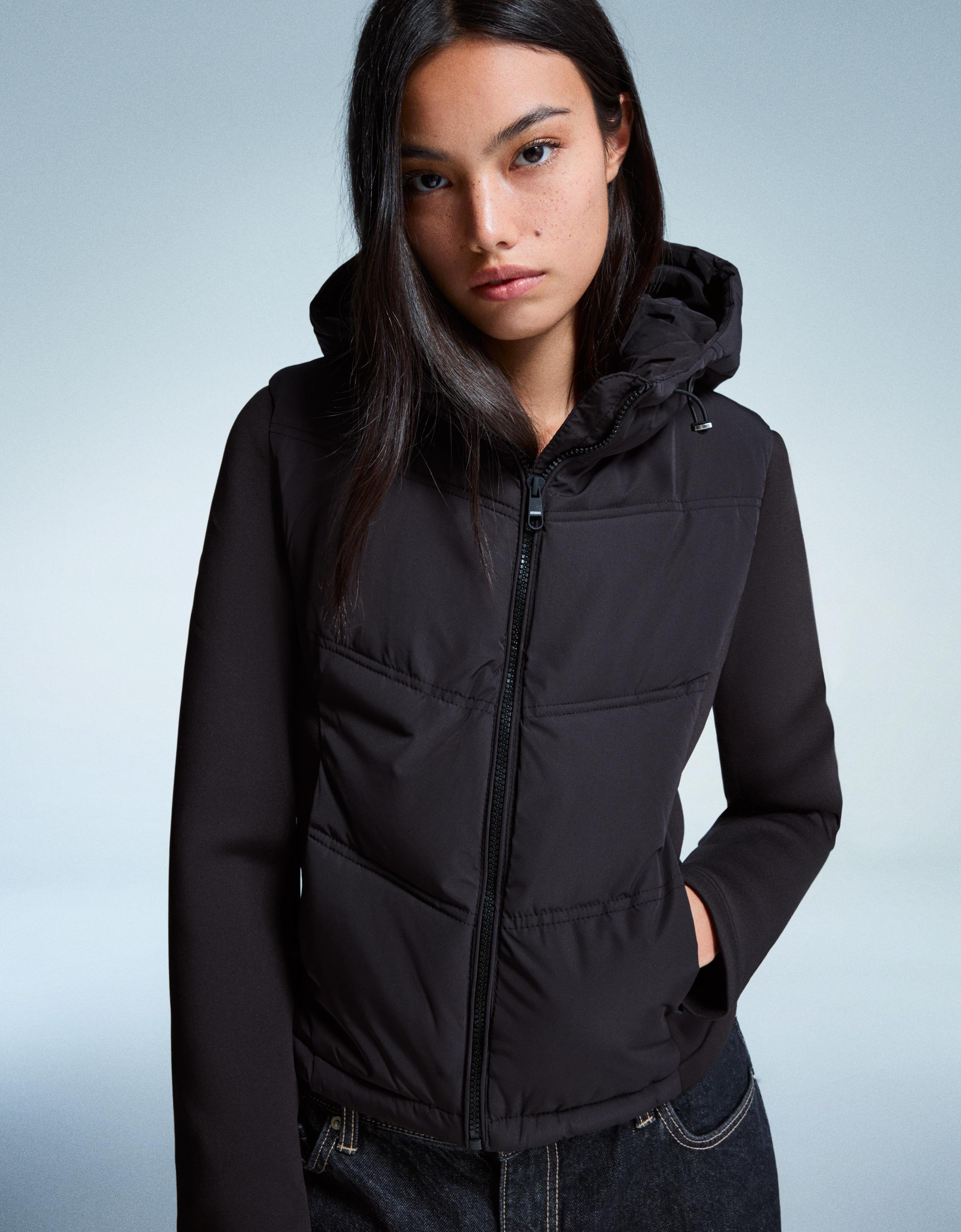Bershka Kombinierte Steppjacke In Neopren-Optik Damen M Schwarz