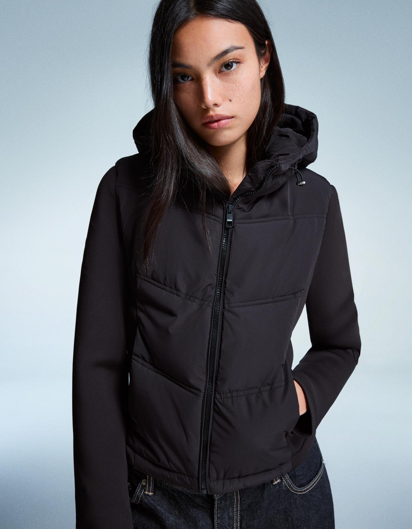 Bershka pikowana kurtka łączona z efektem neoprenu czarny