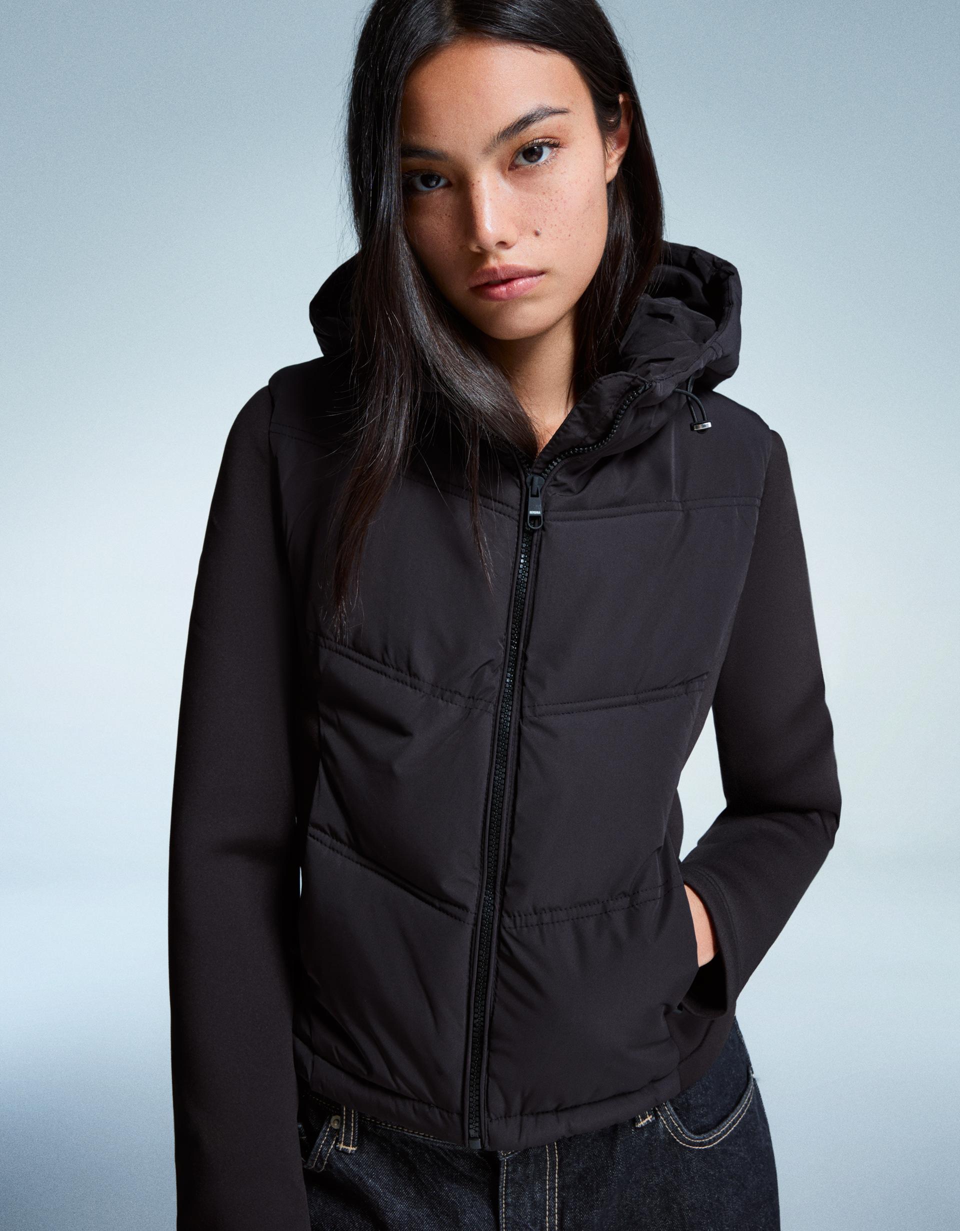 Cazadora acolchada combinada efecto neopreno Mujer Bershka