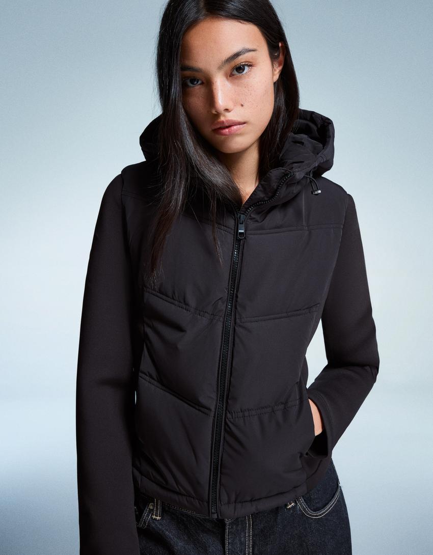Cazadora acolchada combinada efecto neopreno-Negro