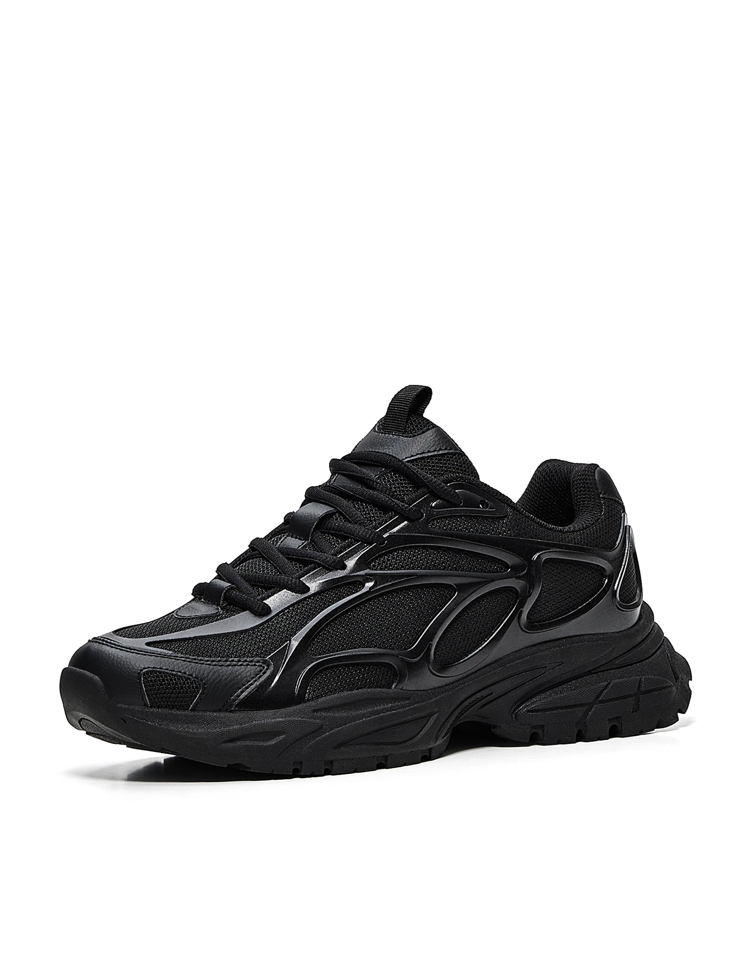 Chunky mixed-material sneakers — BLACK