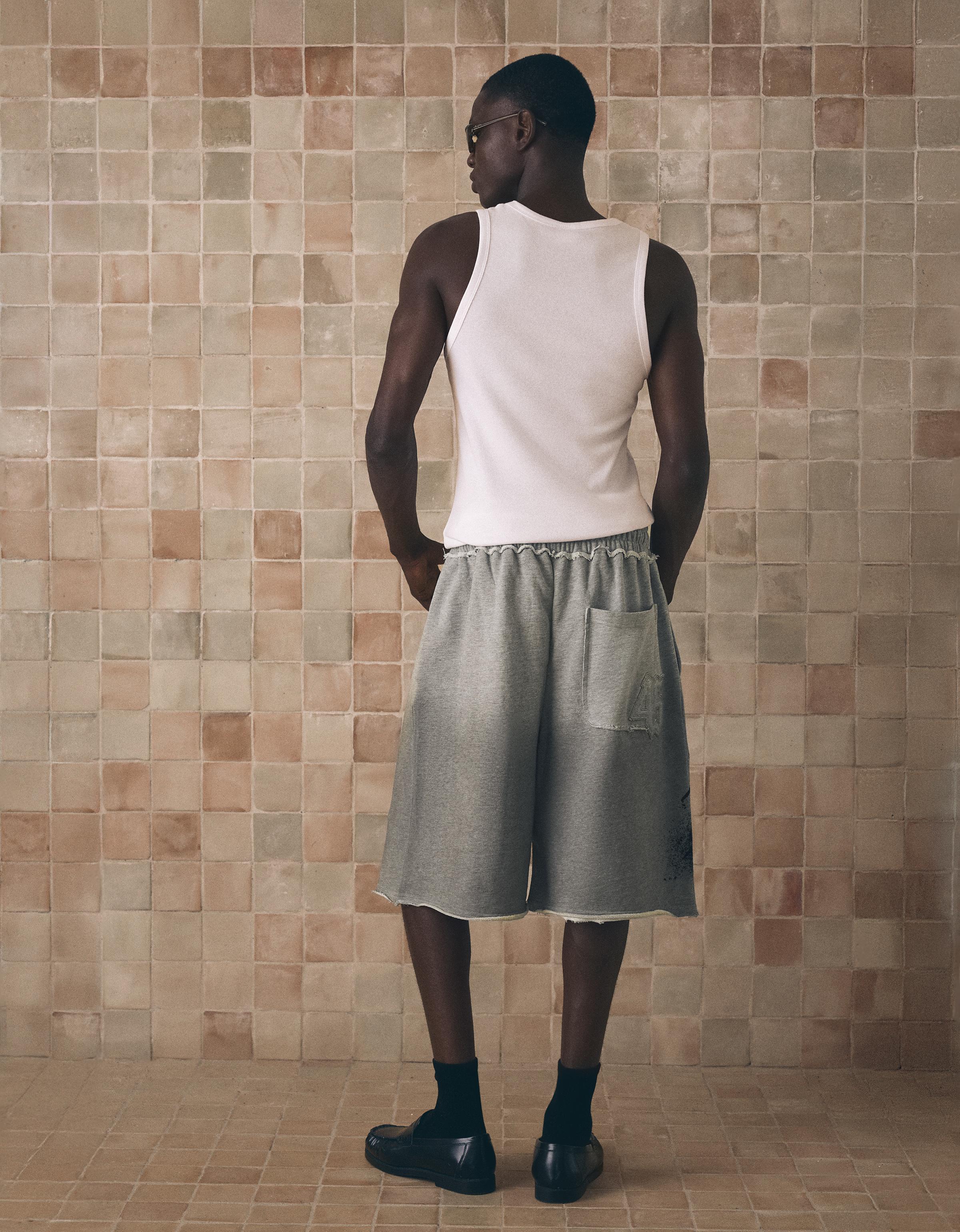 Washed jersey Bermuda shorts with print — Grey