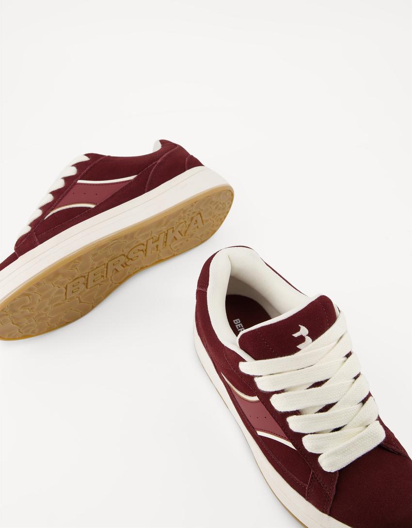 LEATHER skater sneakers-Maroon-2