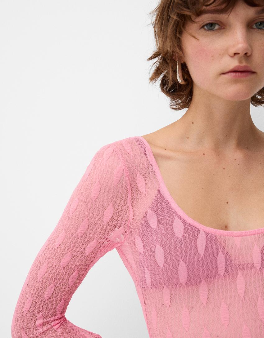 Robe longue dos nu en dentelle Femme Bershka