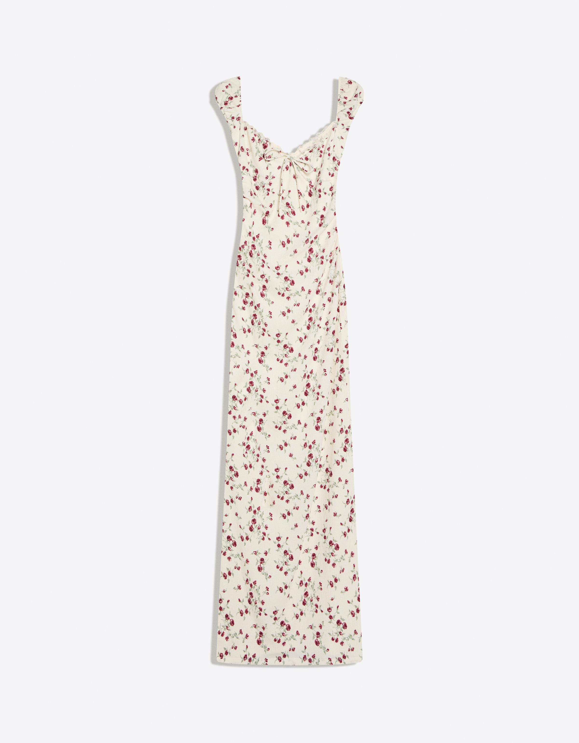 Printed lace midi dress — Cream