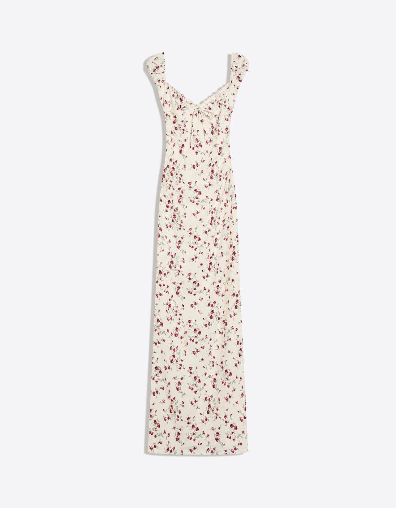 Printed lace midi dress — Cream
