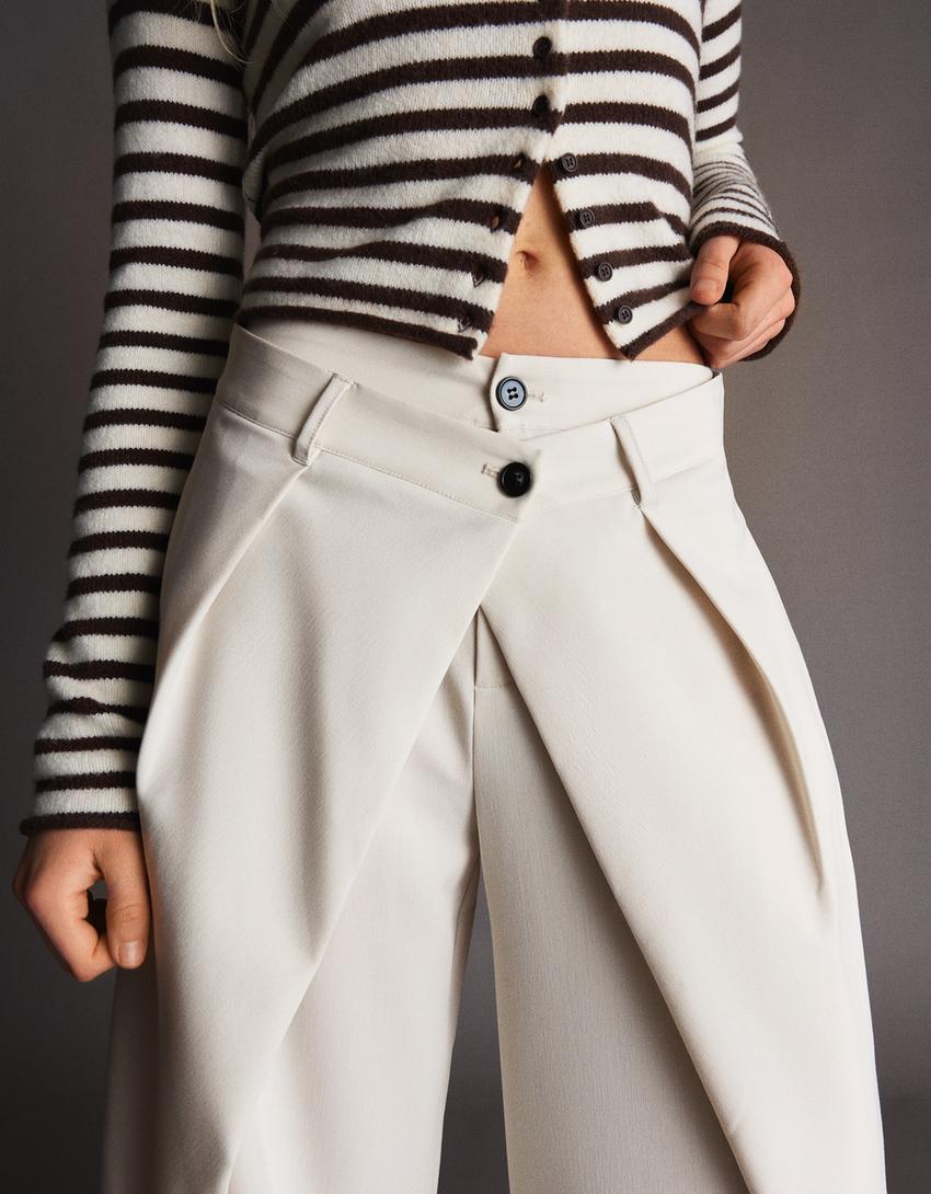 Pantalone barrel kroja sa naborima-Krem