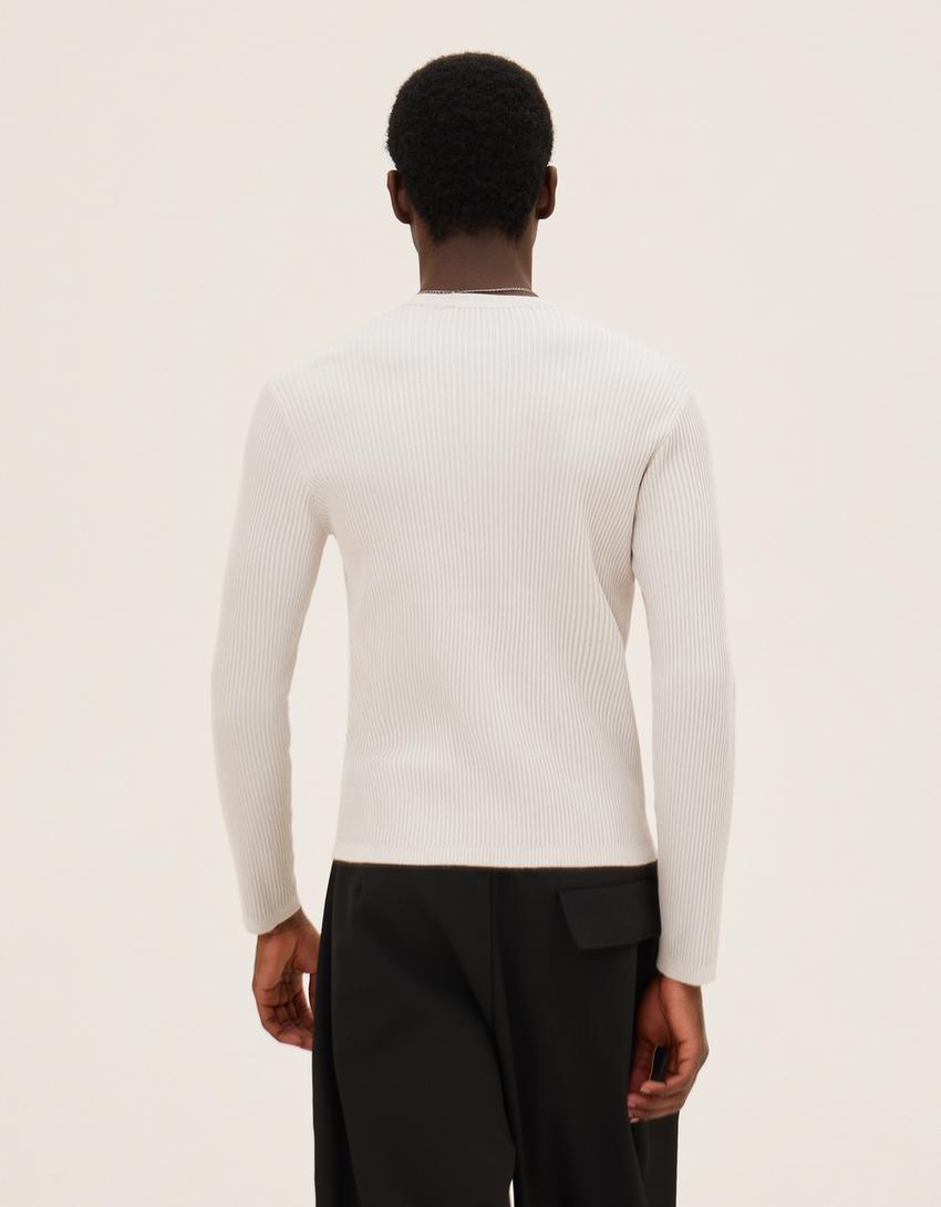 Henley print sweater-Grey