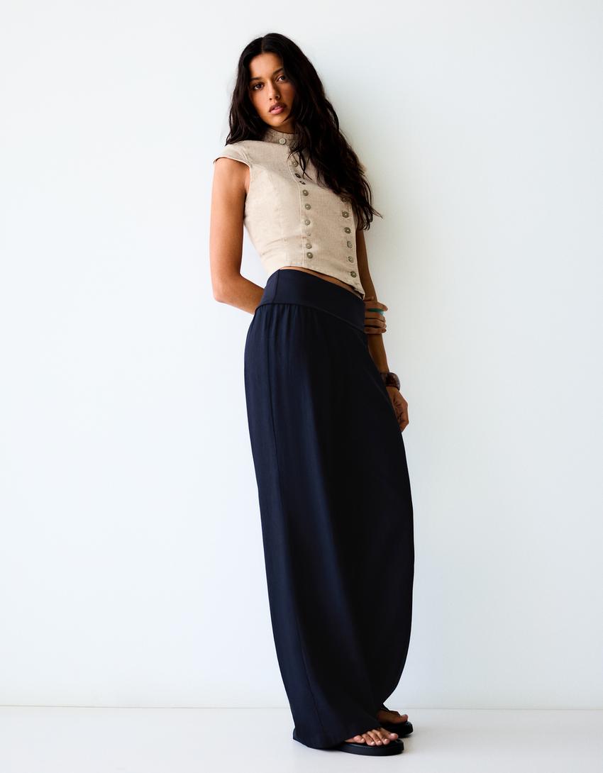 Turn-up waist trousers-Navy