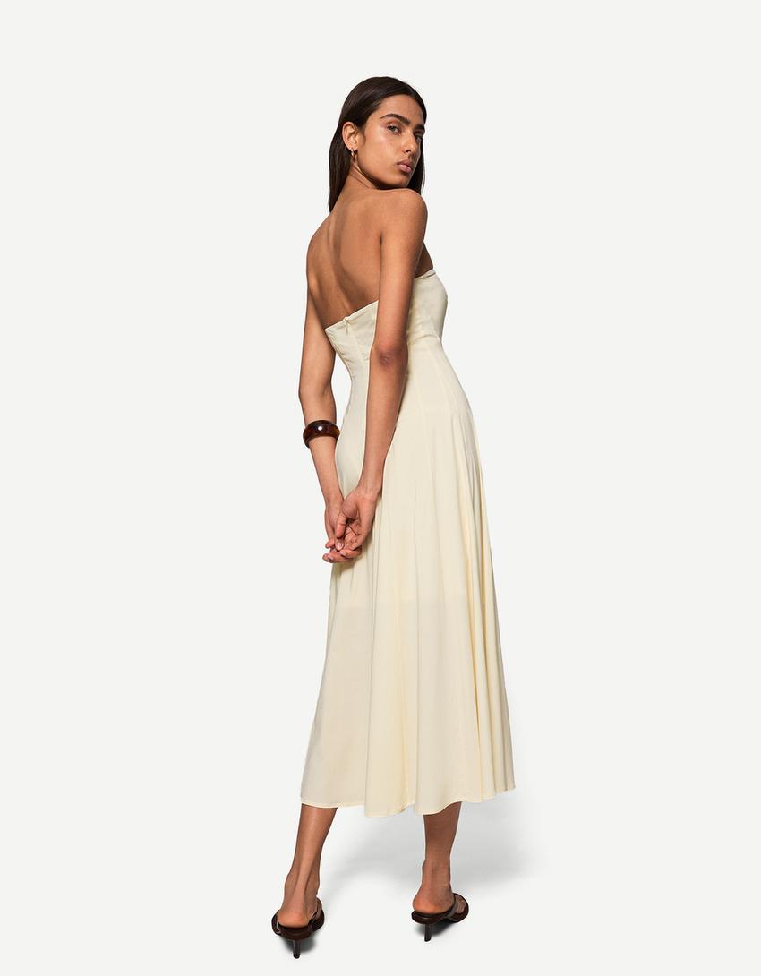 Bandeau neckline midi dress-Sand