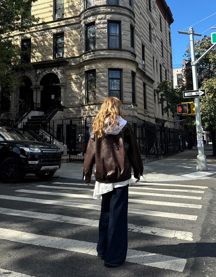 Veste oversize en similicuir-Marron