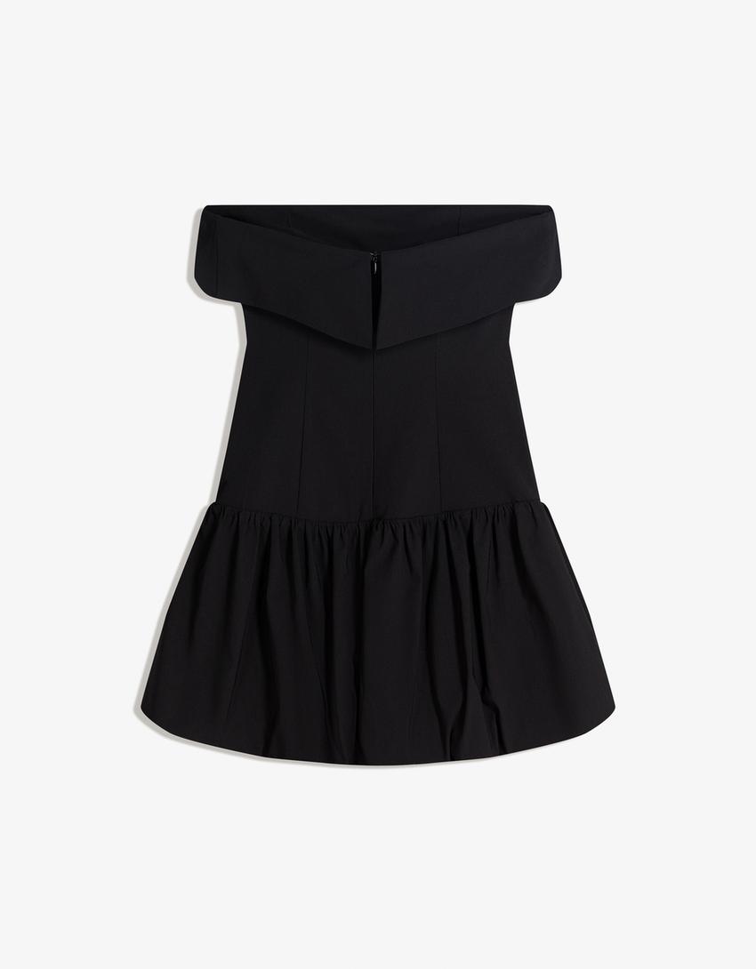 Vestido mini bandeau balão-Preto