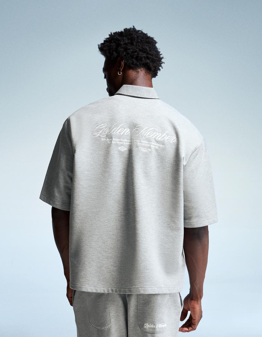 Camisa manga corta bordado-Gris