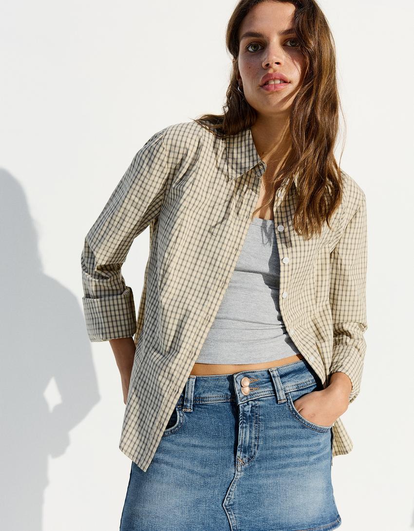 Falda pantalón denim mini elástico-Azul lavado