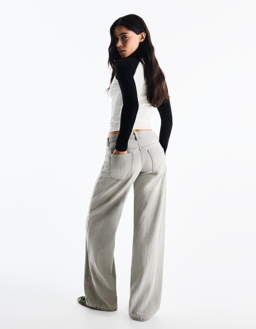 Düşük bel straight fit jean-Gri