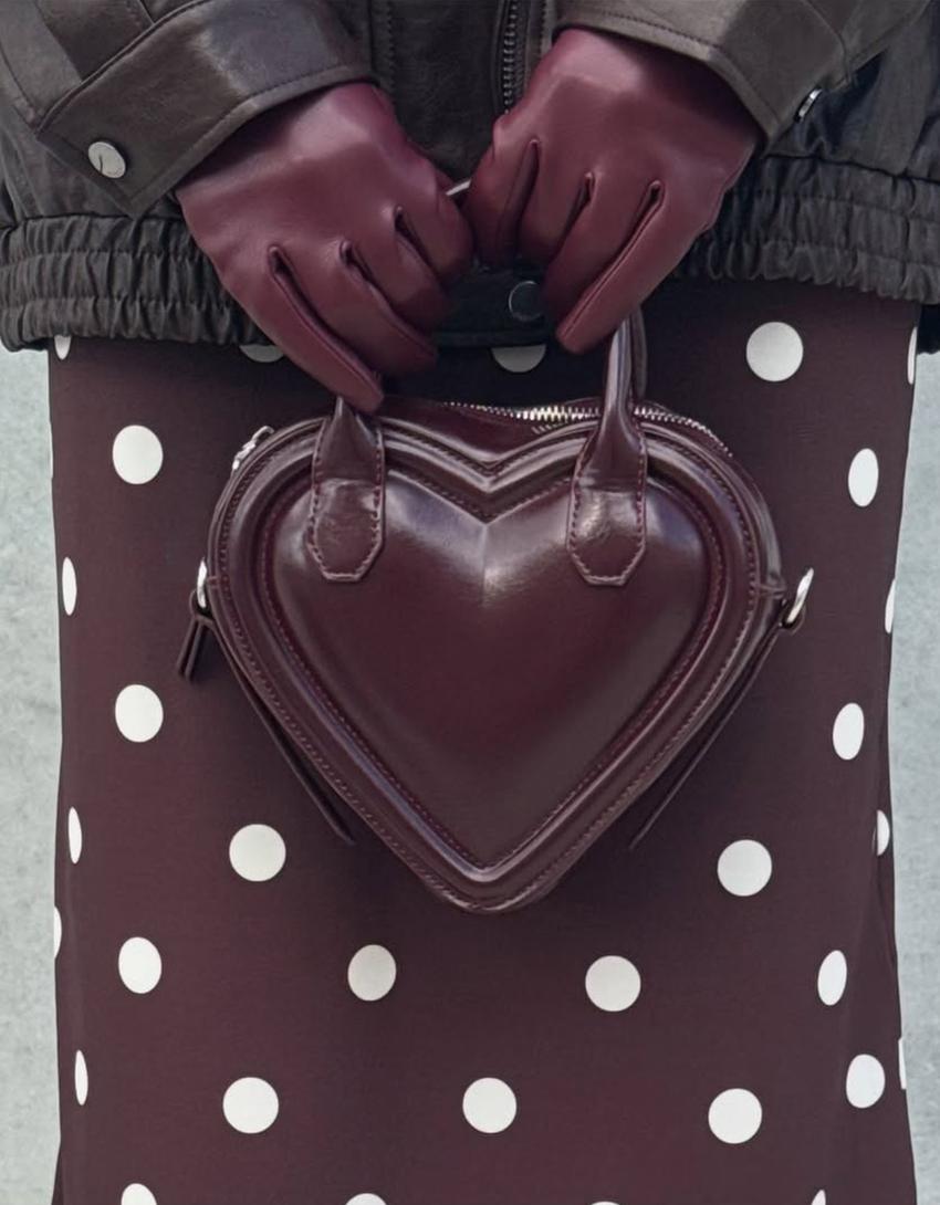 Leather effect gloves-Maroon