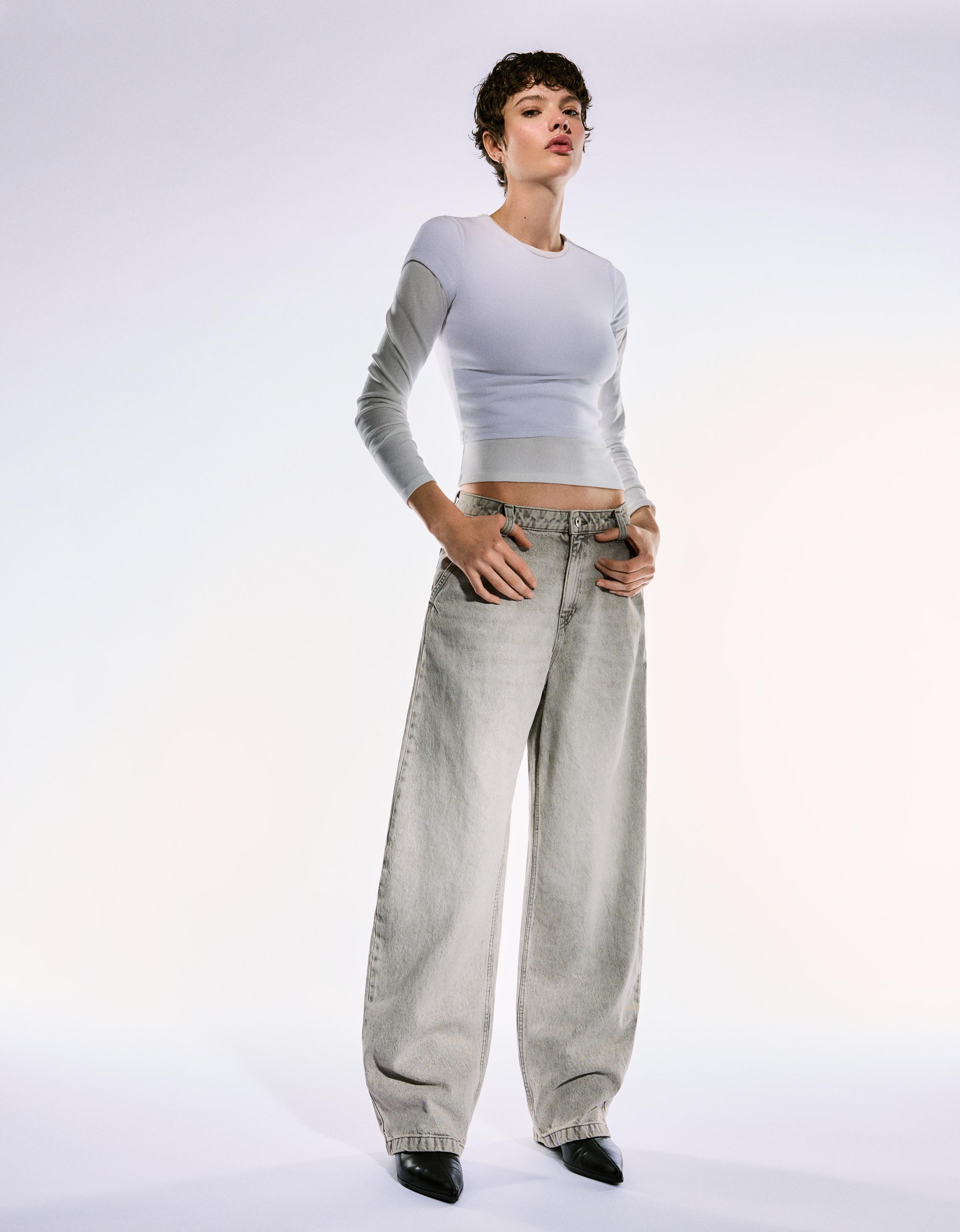 Bershka Baggy Balloon Jeans Damen 40 Grau