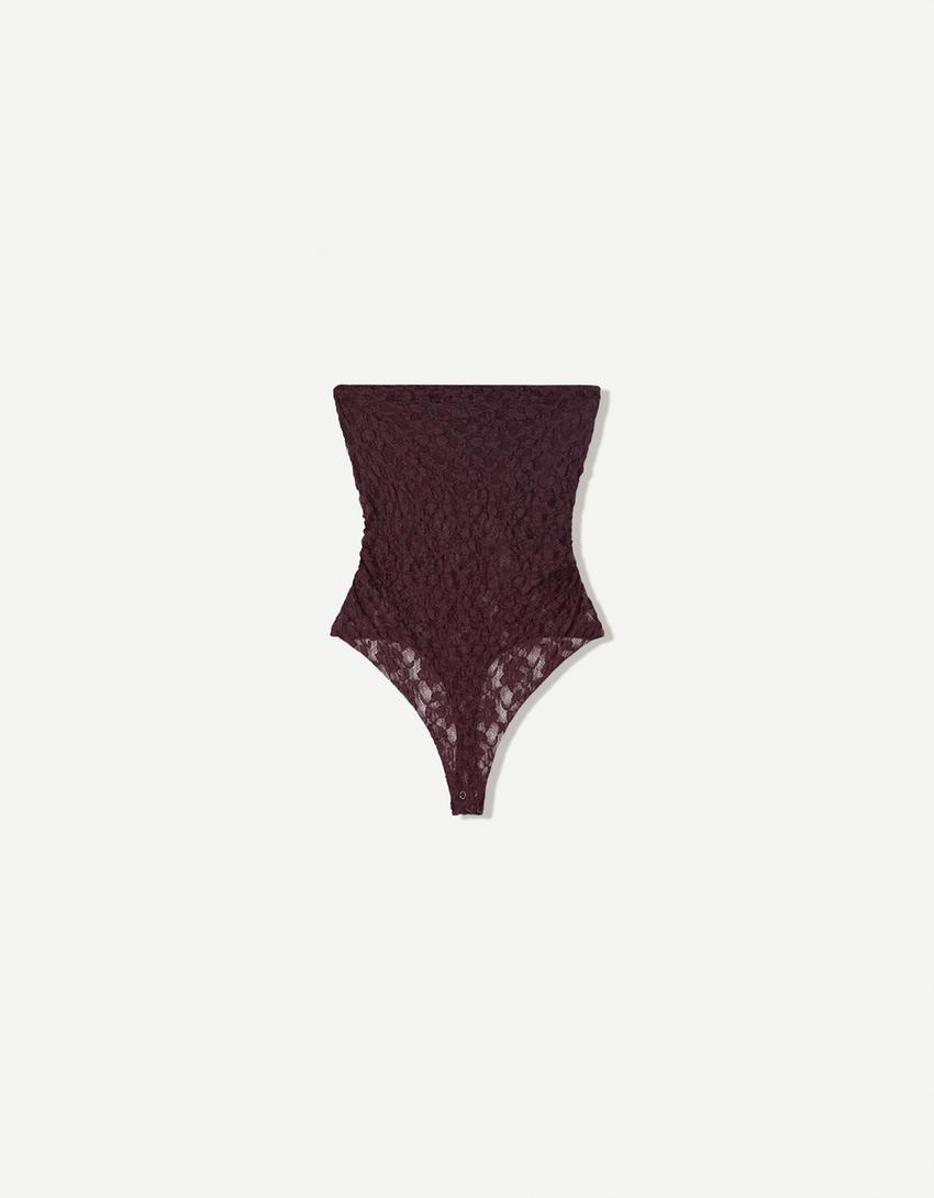Body bandeau en dentelle-Bordeaux-3