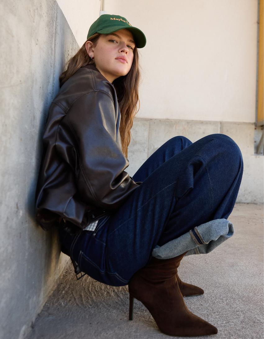 Stretch-Stiefeletten mit Absatz-Braun