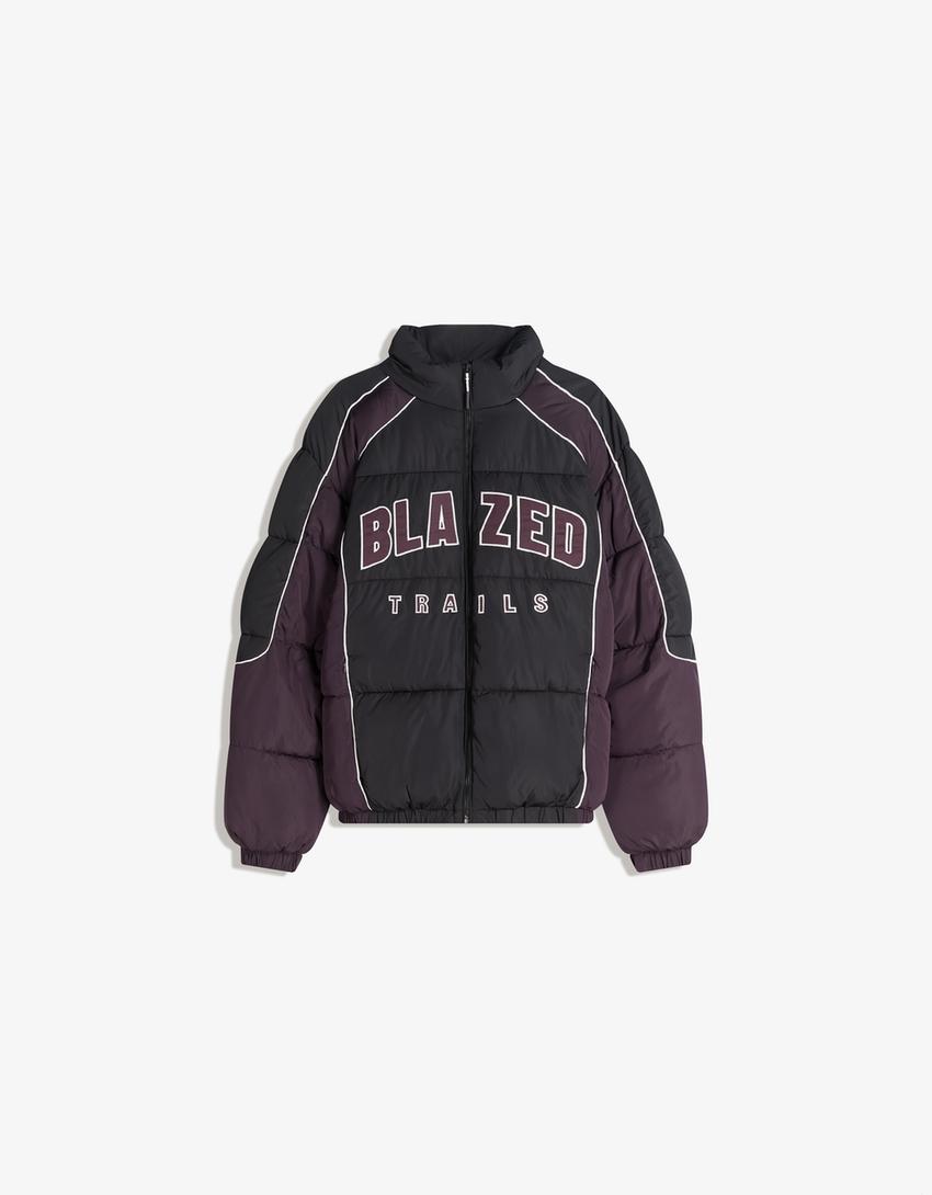 Blusão acolchoado estampado-Preto