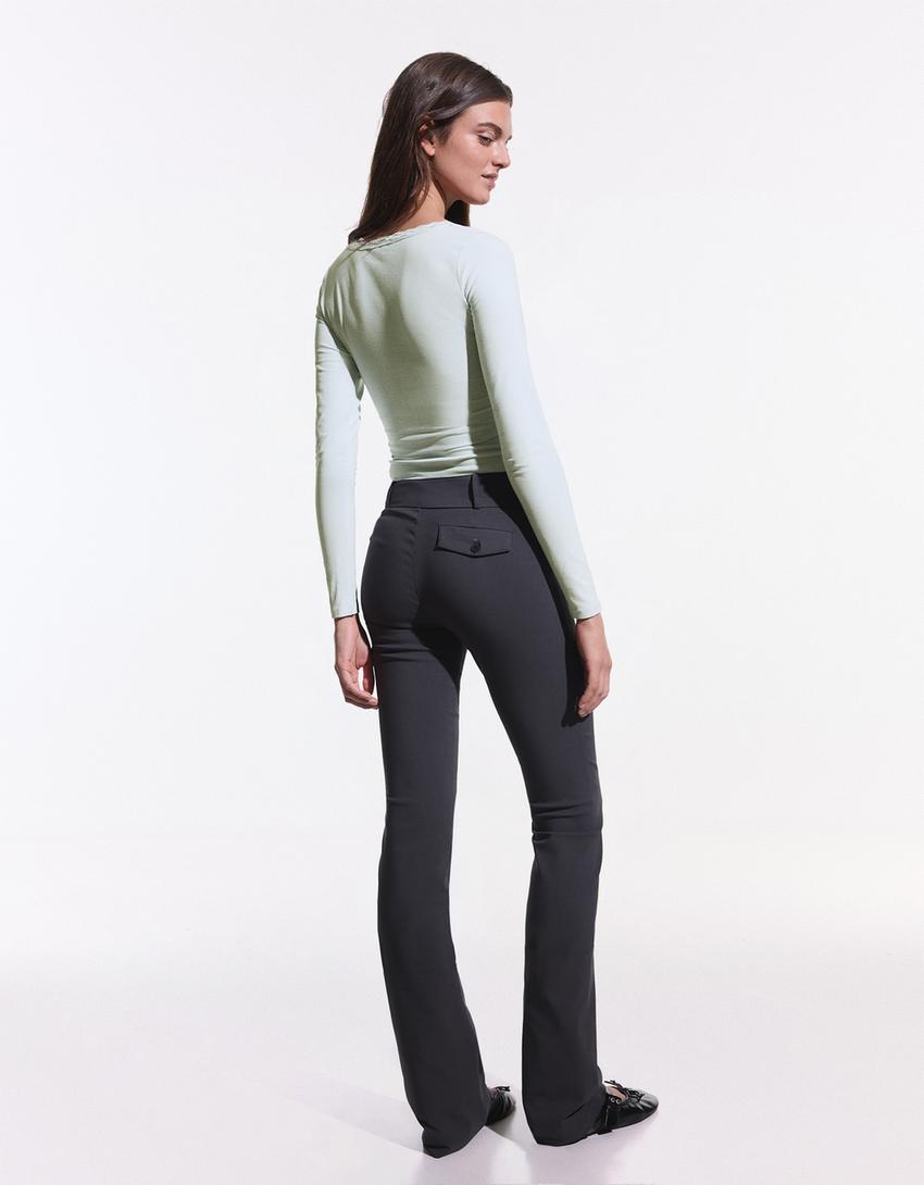 Long-sleeved lace T-shirt-Light blue