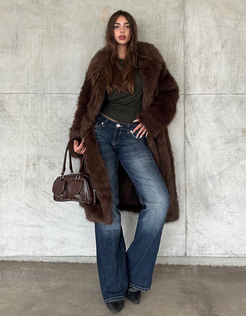 Long faux fur coat-Brown