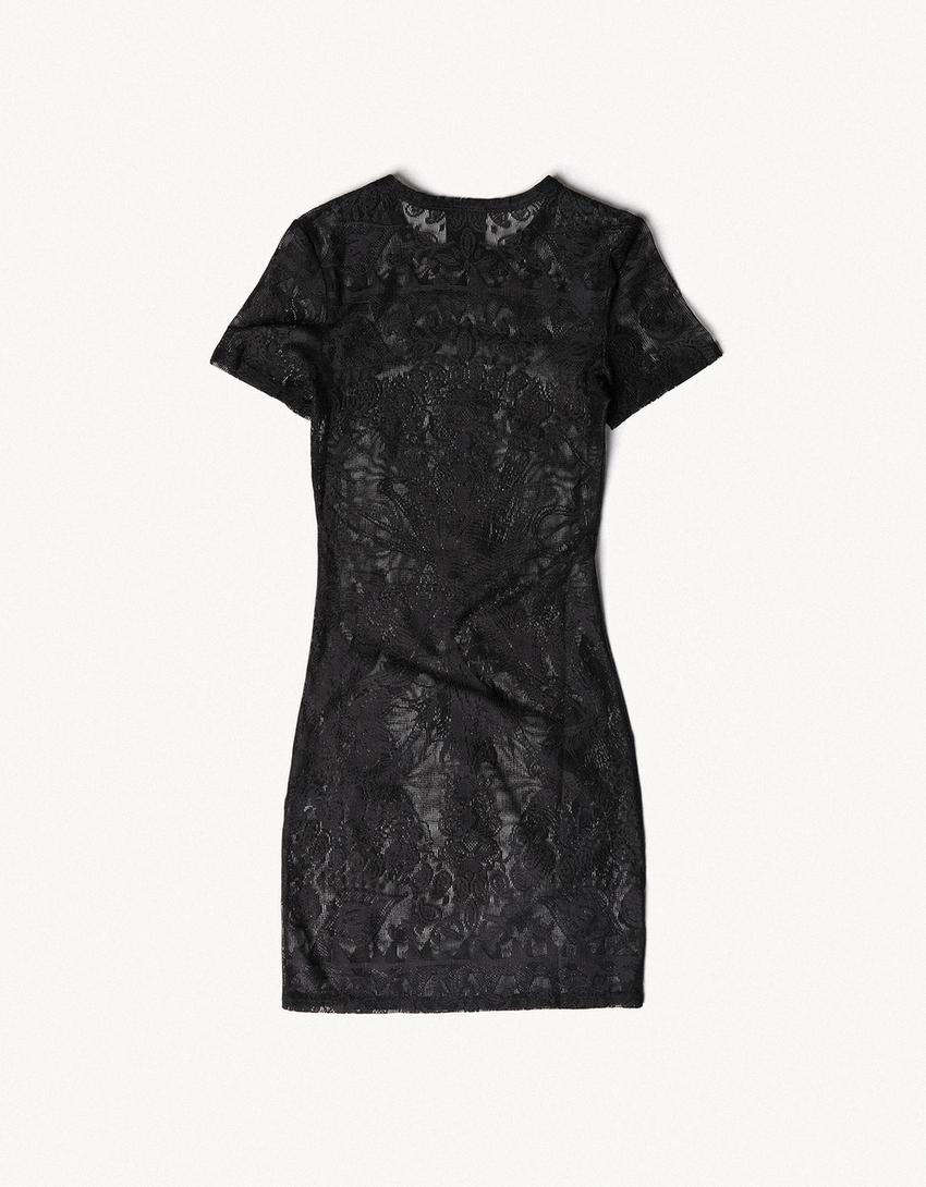 ARIES X BERSHKA kısa kollu dantel elbise-Siyah