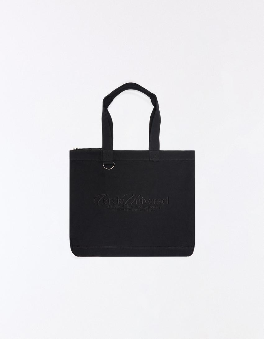 Embroidered tote bag-Black