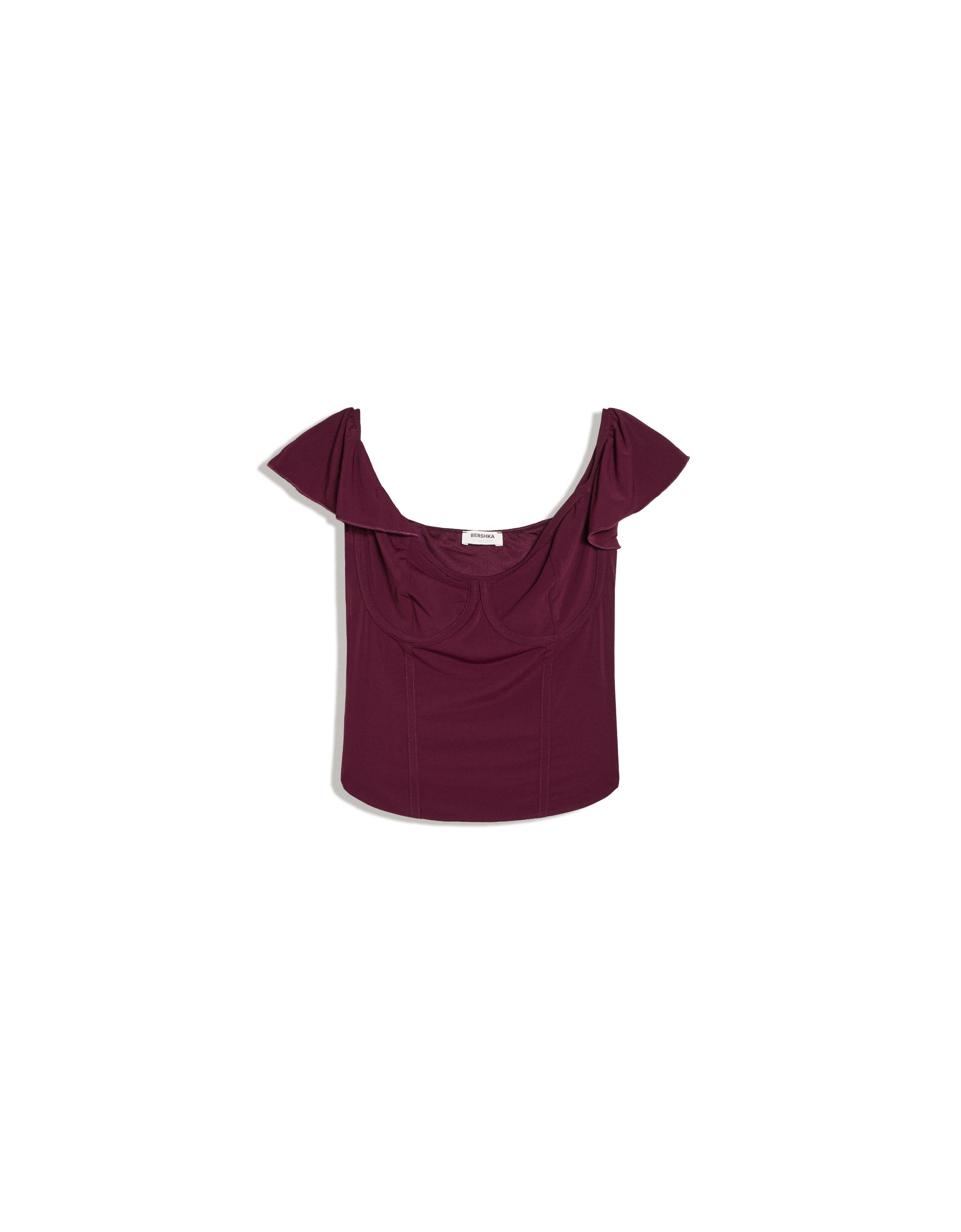 Bardot corset frill top — Burgundy