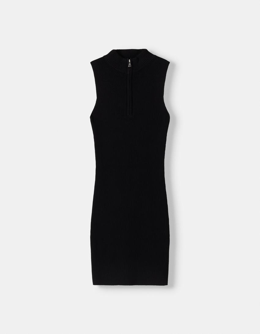 Vestido mini cuello alto cremallera-Negro-5