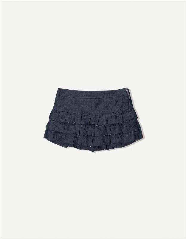 Ruffled denim mini skirt