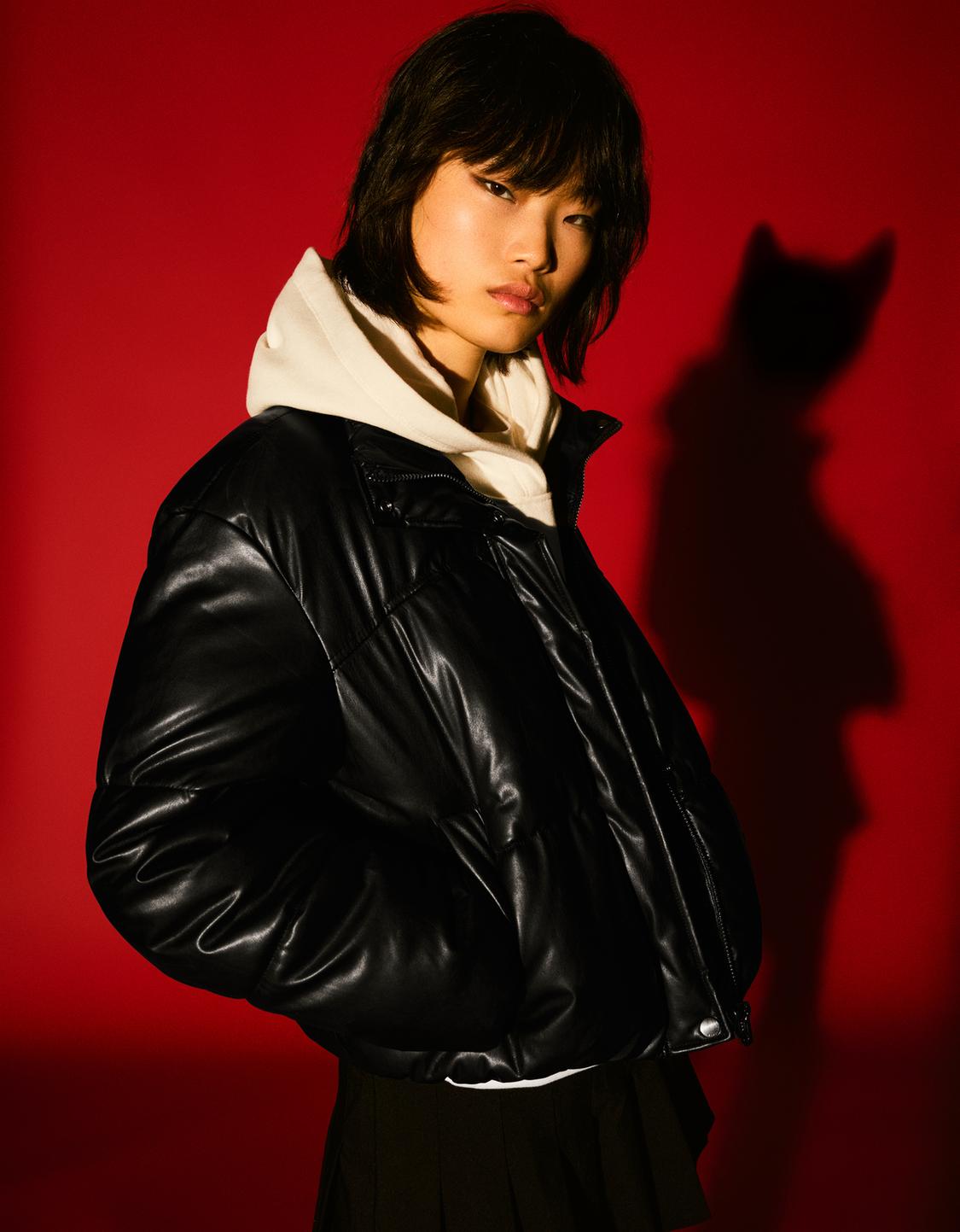 Leather effect puffer jacket