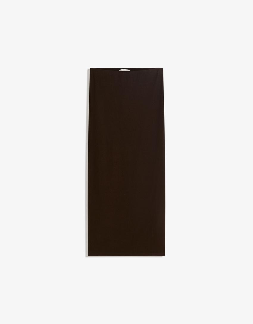 Jupe midi en maille douce-Marron