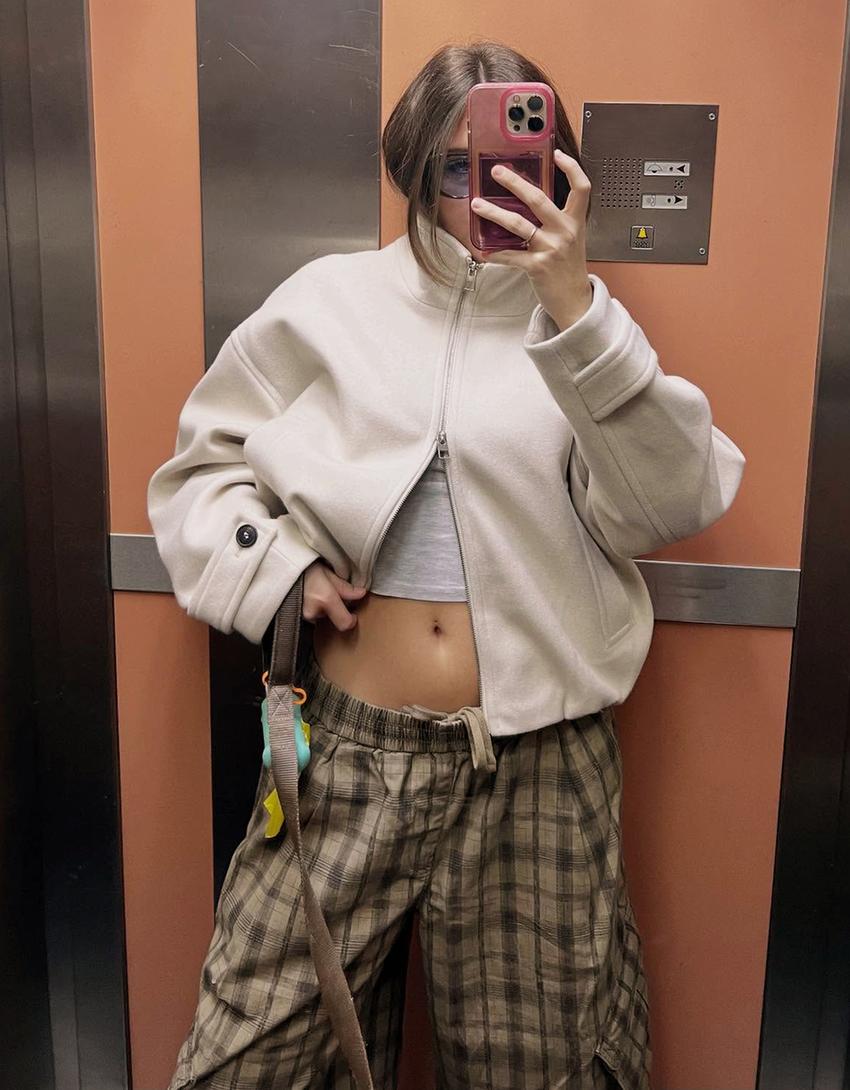 Blouson soft touch zippé-Sable