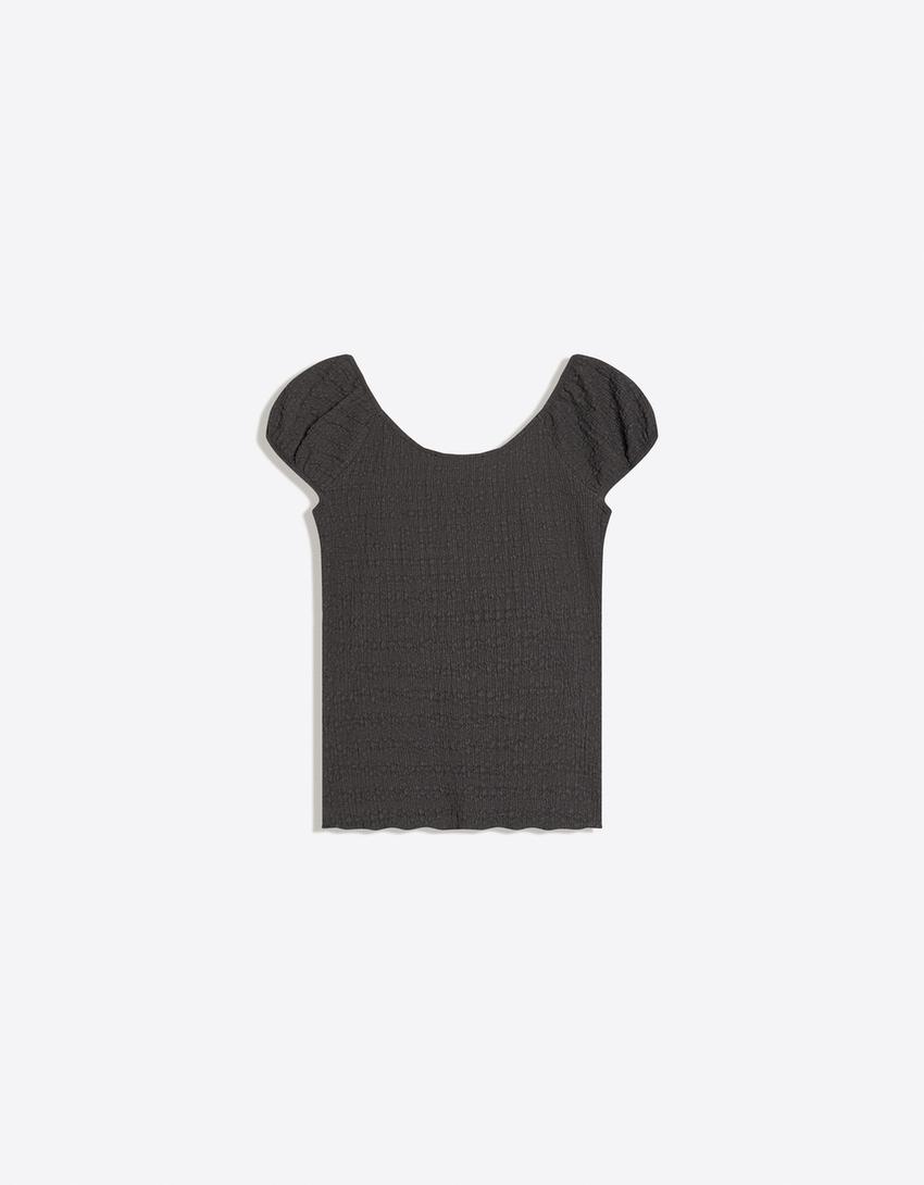 Short sleeve waffle-knit T-shirt-Dark grey