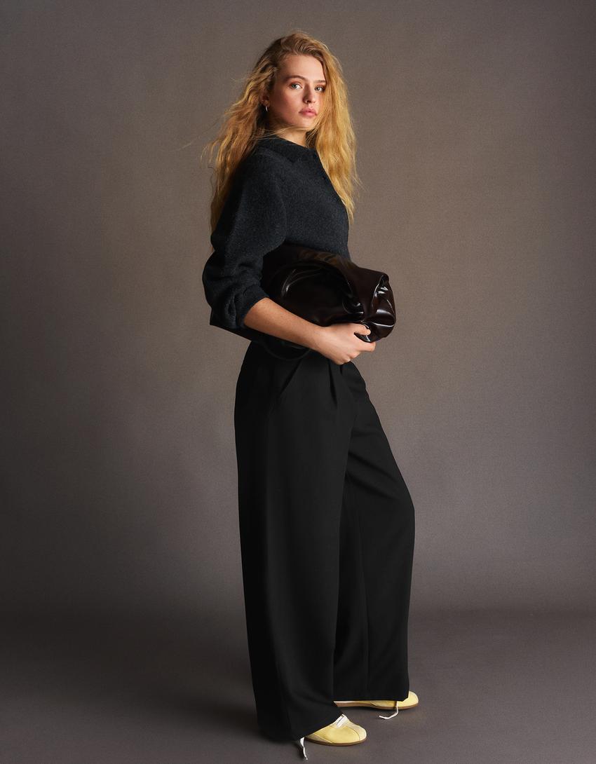 Pantalons volum doble tela-Negre