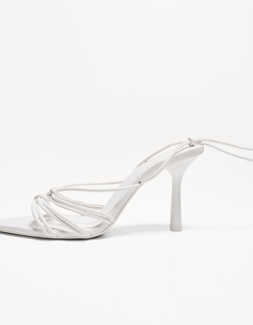 Tied heeled sandals-WHITE